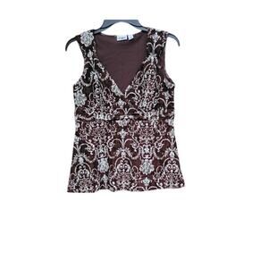Cato Sleeveless V-Neckline Brown and White Top Size S